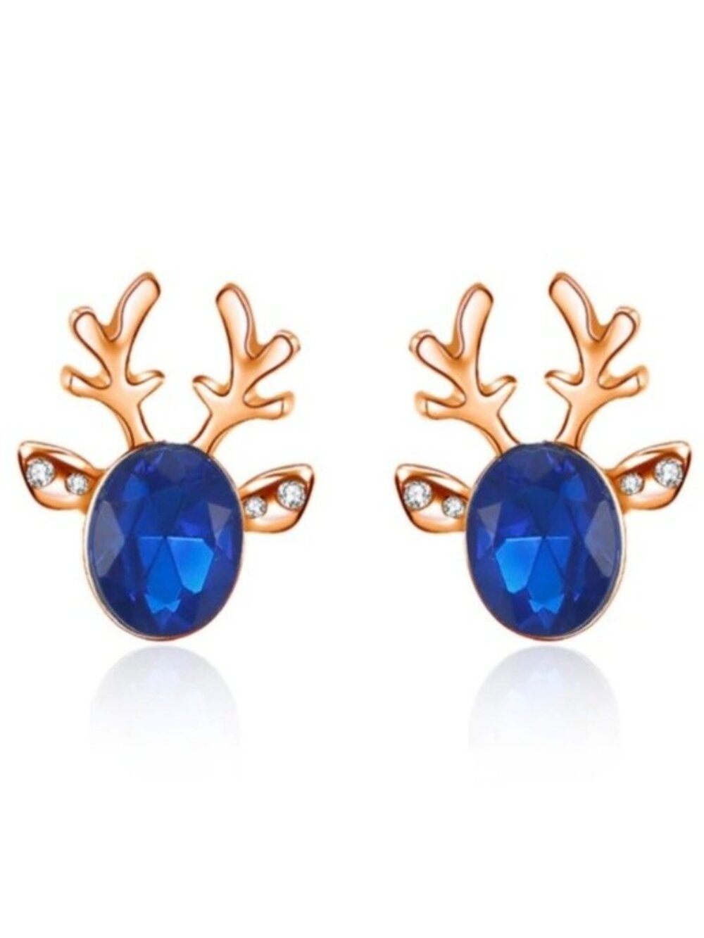 Reindeer Gold London Blue Crystal Christmas Stud Earrings